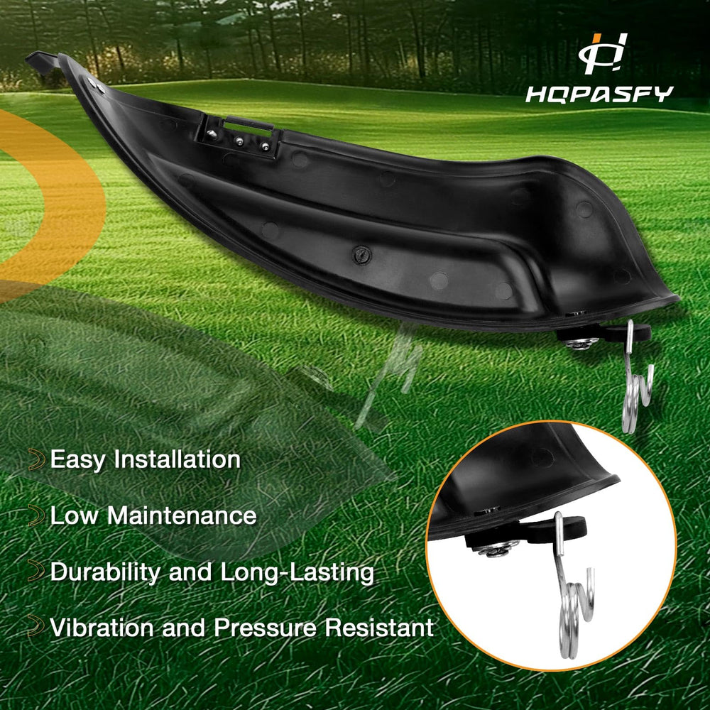 HQPASFY mulch plug in-use on zero-turn mower illustrating cleaner lawn finish benefit