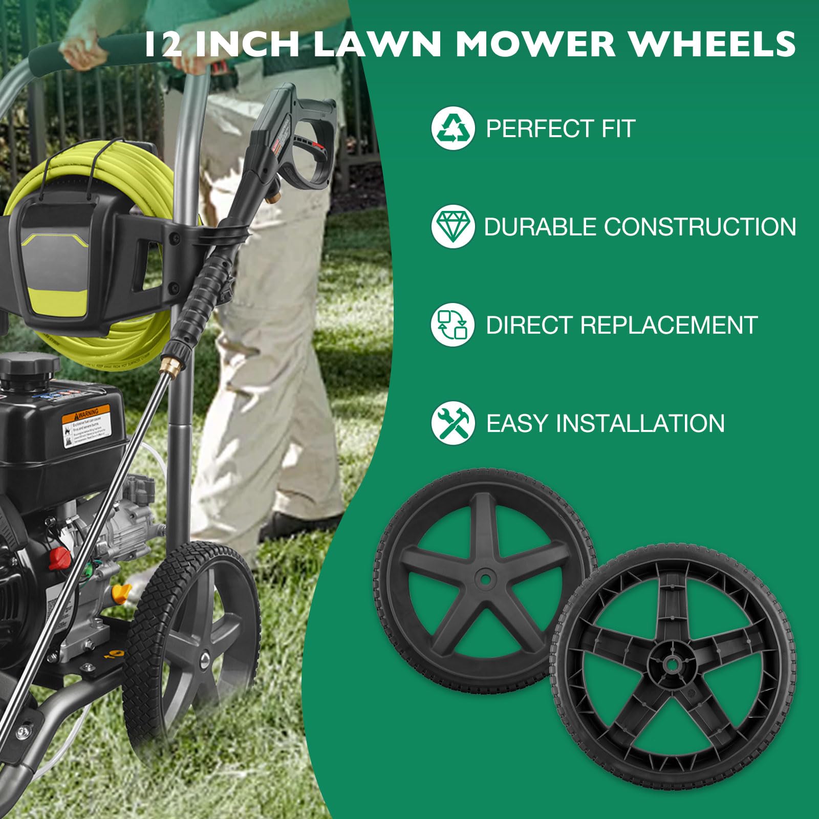 HQPASFY lifestyle image of moving a pressure washer easily on grass and gravel
