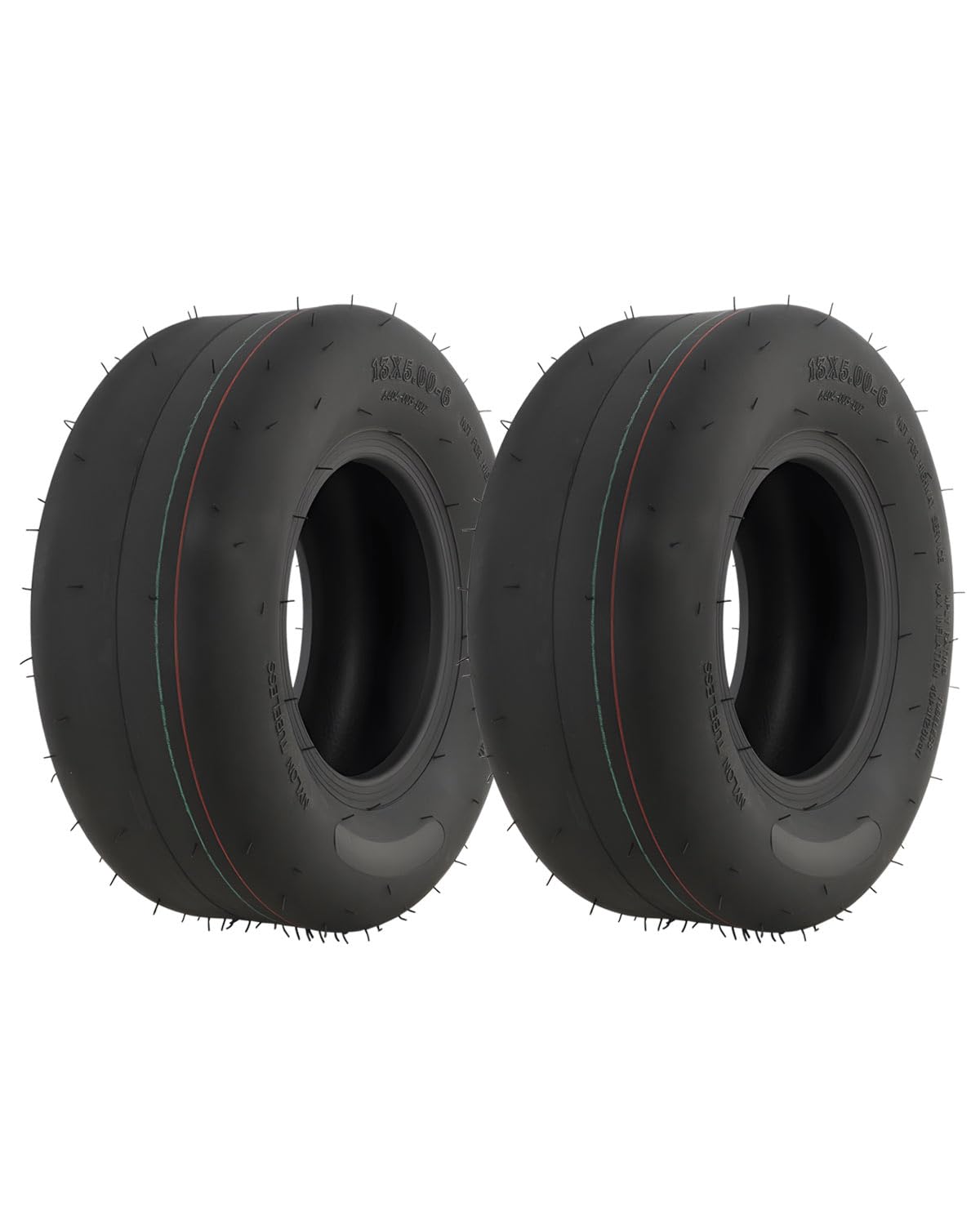 HQPASFY front view of two 13x5.00-6 tires showing smooth tread and readiness