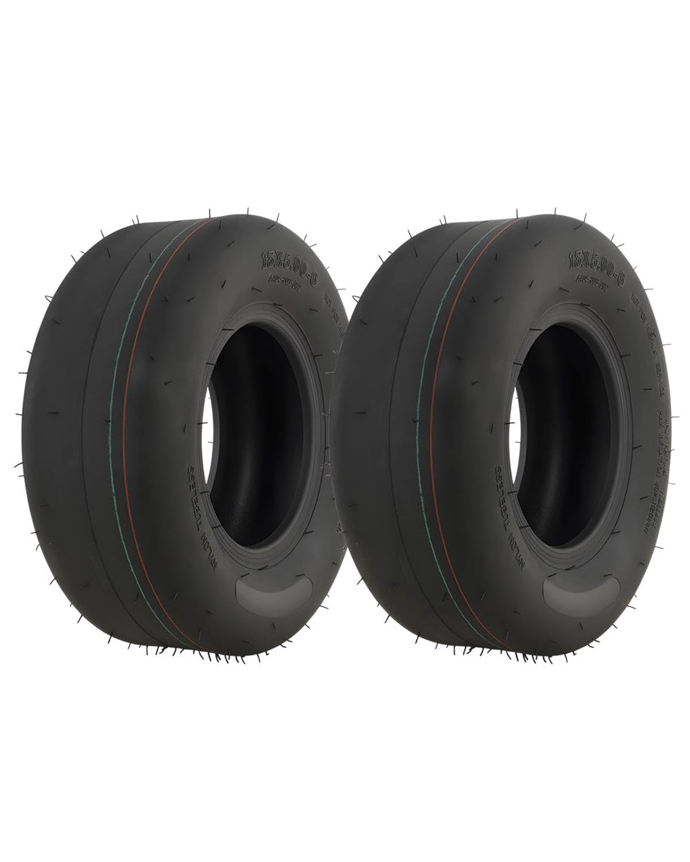 HQPASFY front view of two 13x5.00-6 tires showing smooth tread and readiness