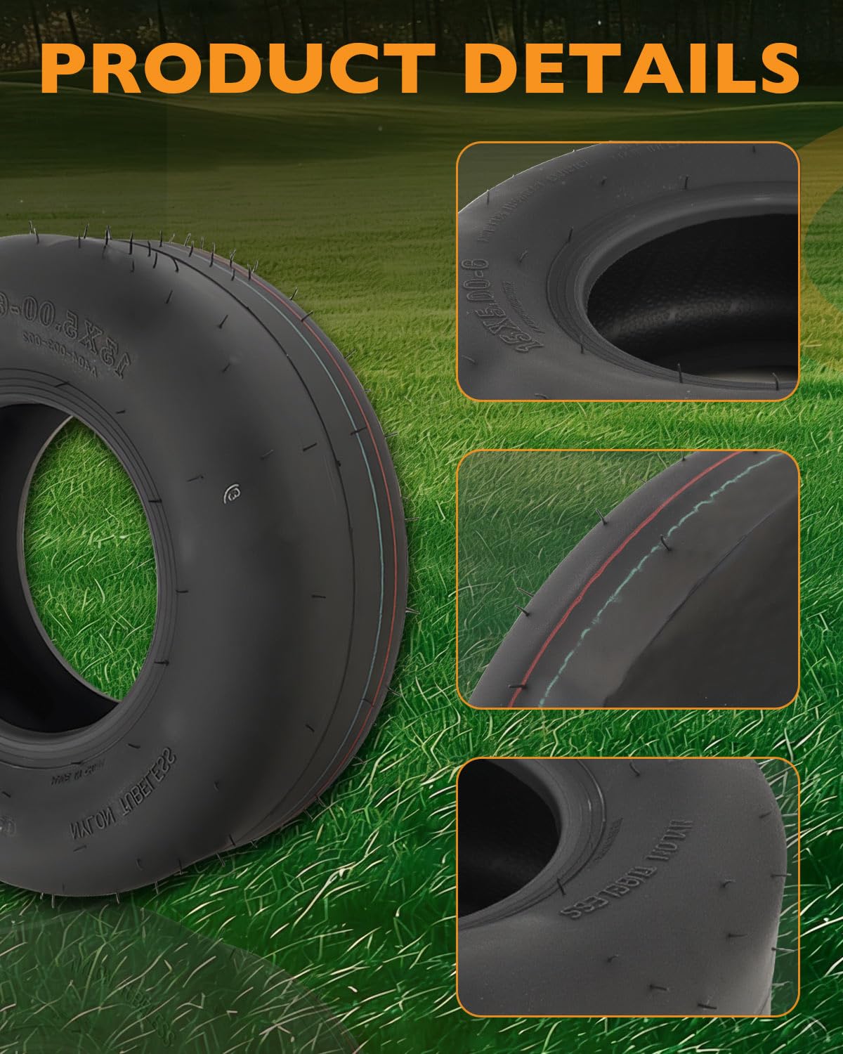 HQPASFY mower in backyard with tires fitted showing minimal turf impact