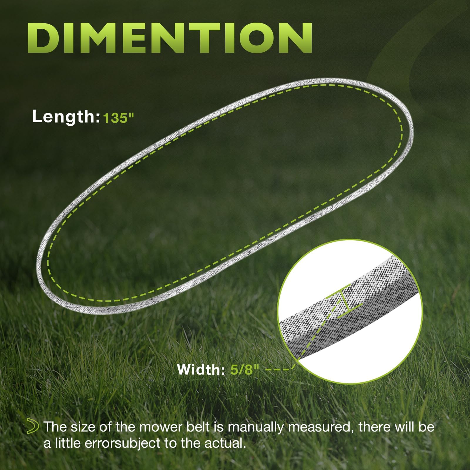 HQPASFY mower deck belt laid flat to show full length and consistent profile for accurate sizing