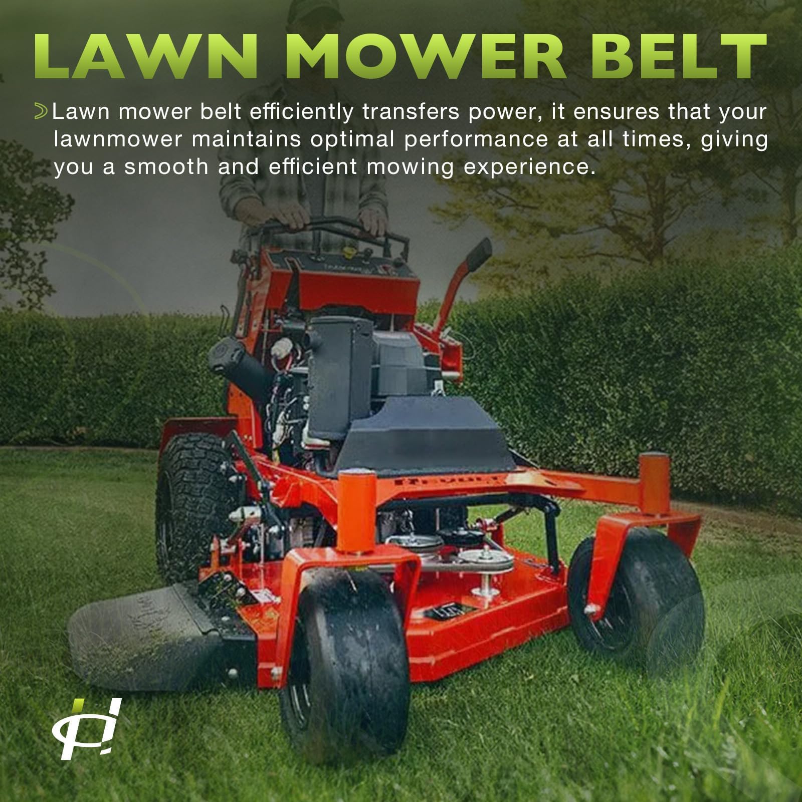 HQPASFY belt on a parked lawn mower ready to start, illustrating reliable replacement for consistent cuts