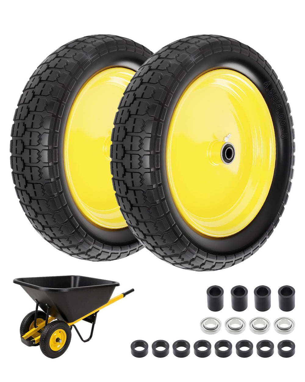 HQPASFY front view of packaged 16 inch flat free wheel assembly for quick replacement