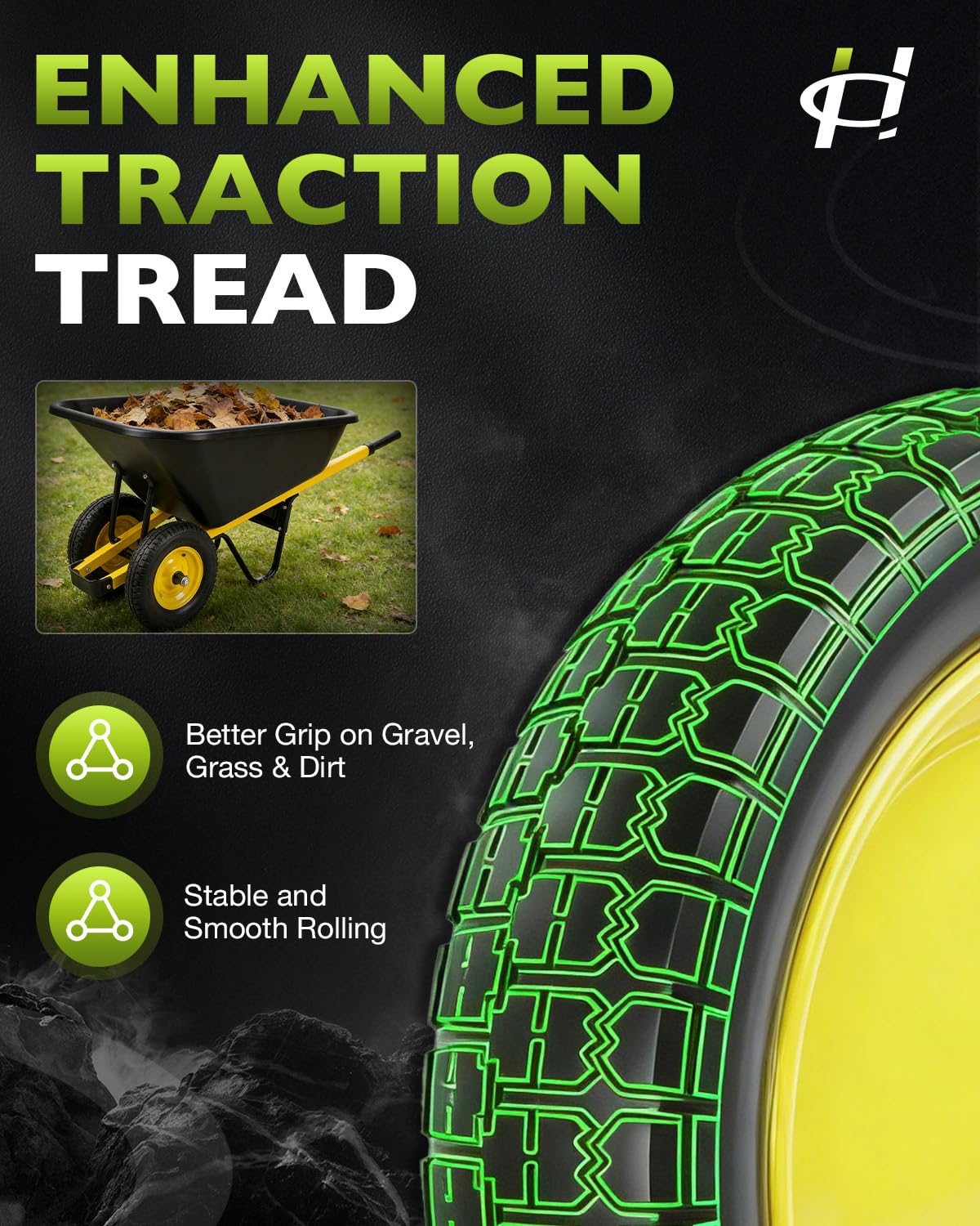 HQPASFY wheel mounted on garden cart demonstrating smooth hauling benefit