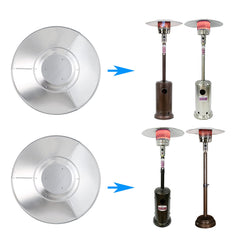 HQQ outdoor dome reflector mounted on propane heater demonstrating focused downward heat