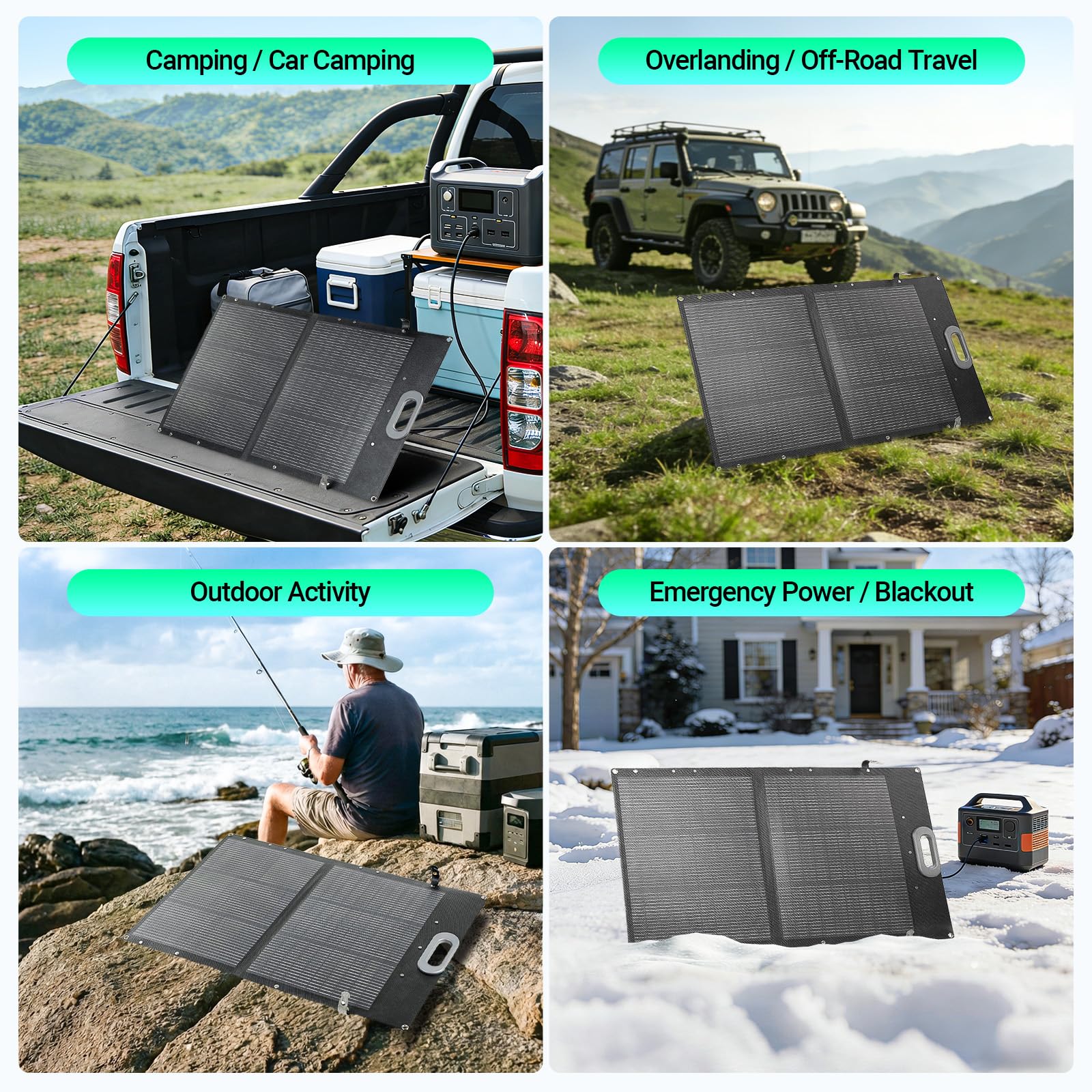 HQST panel powering a portable power station at campsite for reliable charging