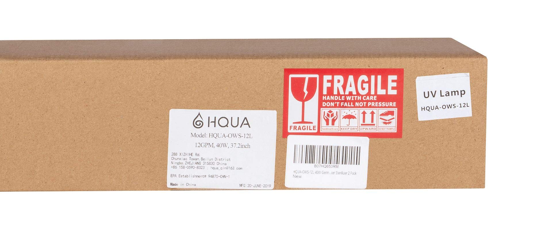 HQUA lamp beside measuring tape showing 36.4-inch length for correct fit