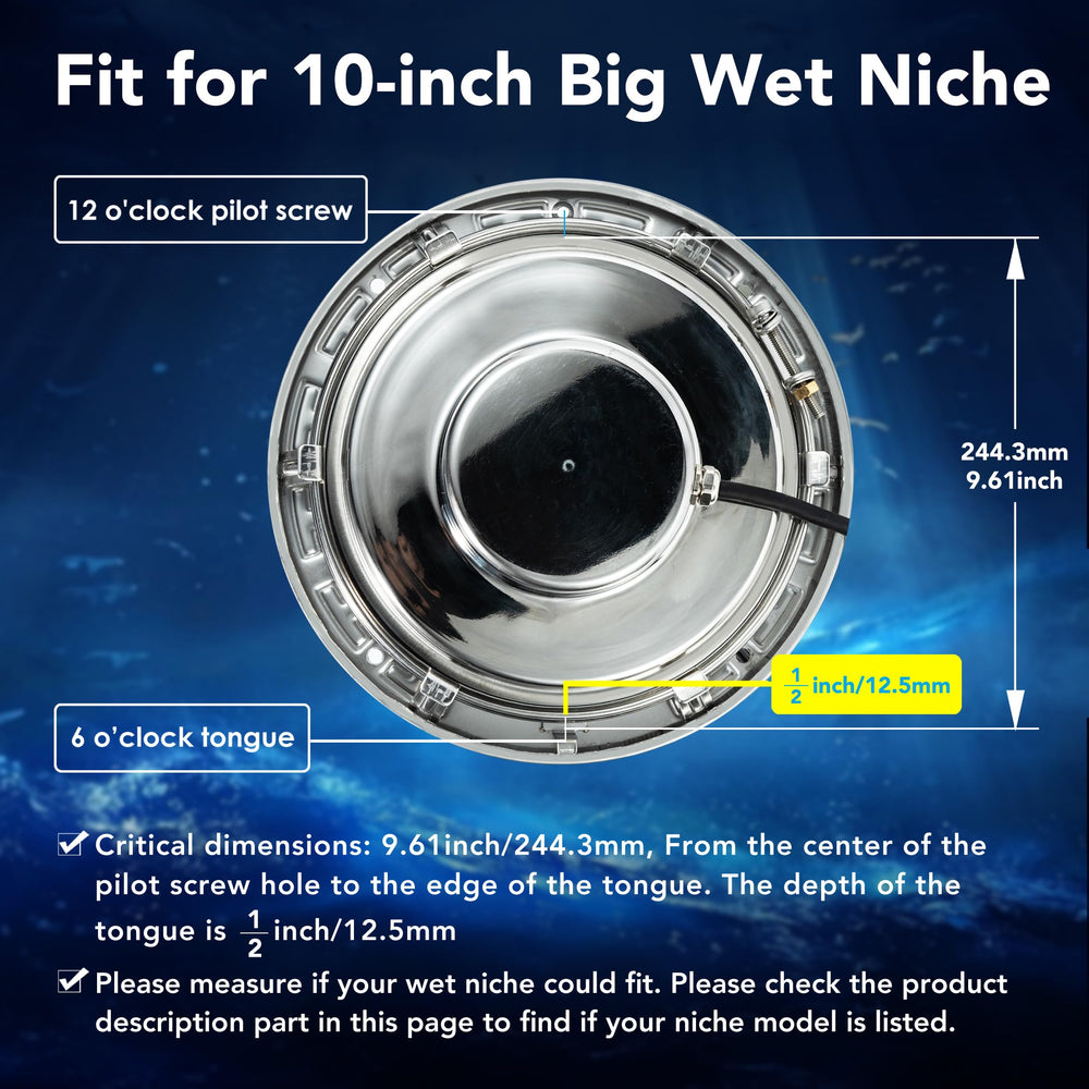 HQUA PN01 seated in wet niche, HQUA secure fit with standard screw notch