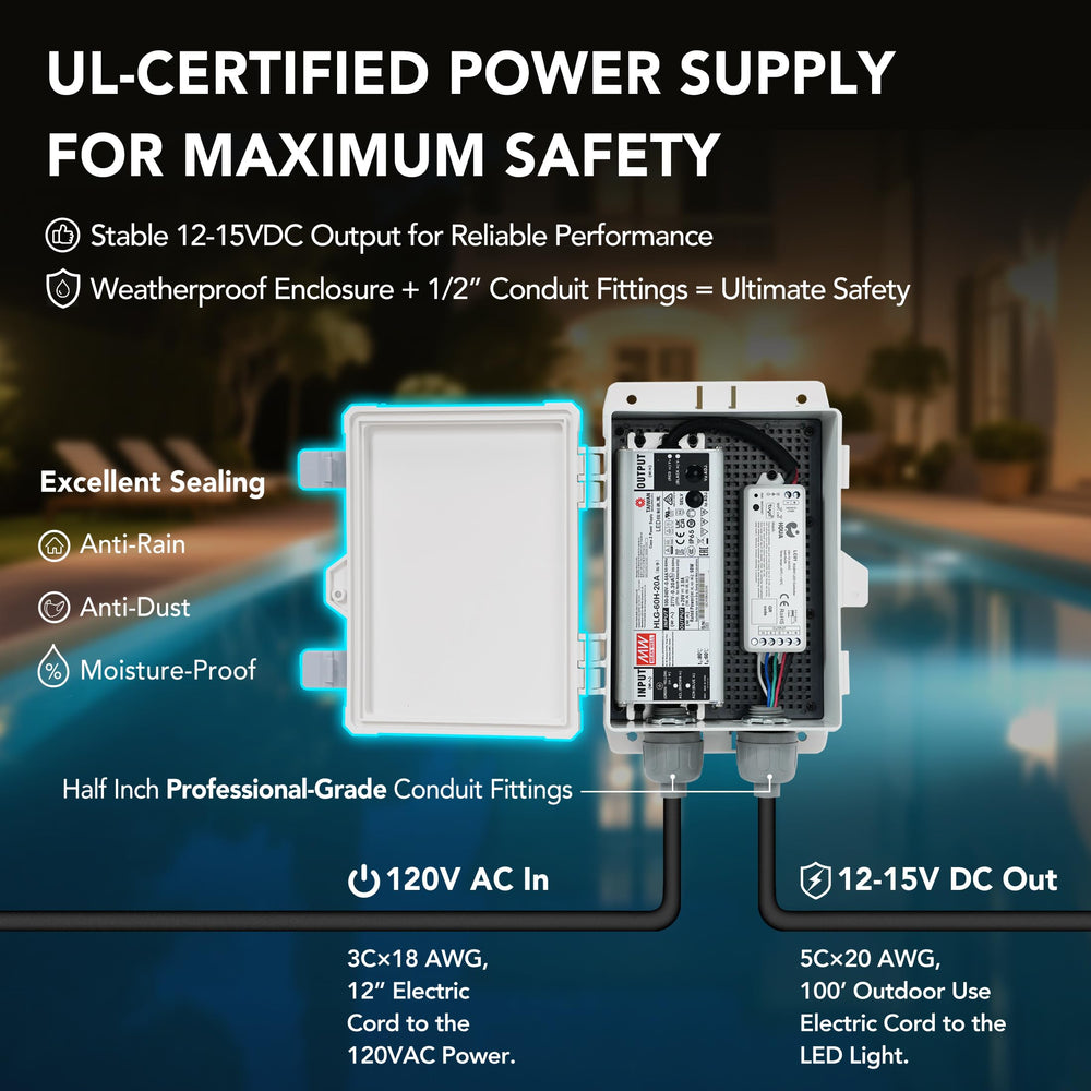 HQUA PN01DC casting multi-color light in pool at night promoting vibrant ambiance