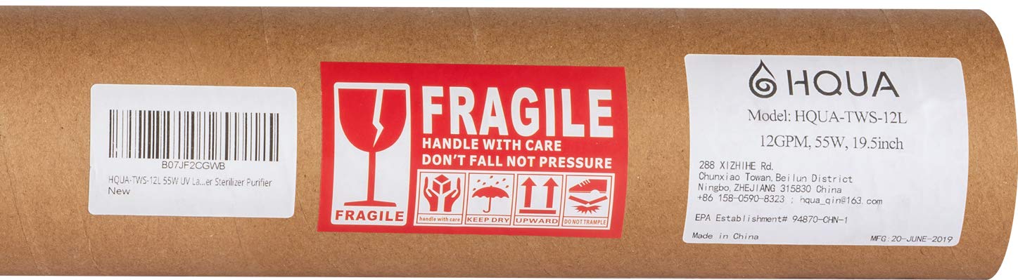 HQUA packaging label showing model HQUA-TWS-12L and compatibility details