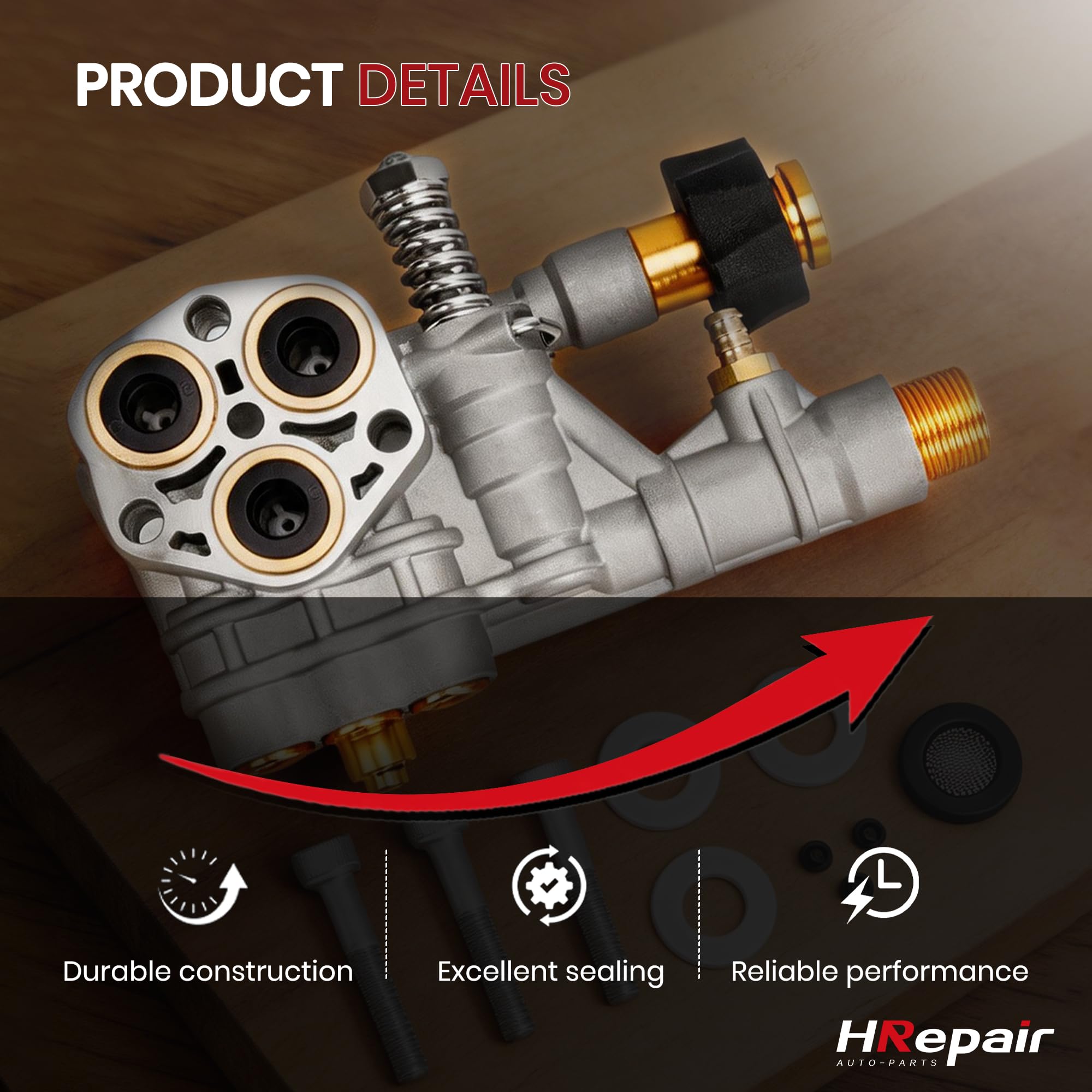 HRepair manifold mounted on pump illustrating direct-fit replacement and simplified installation