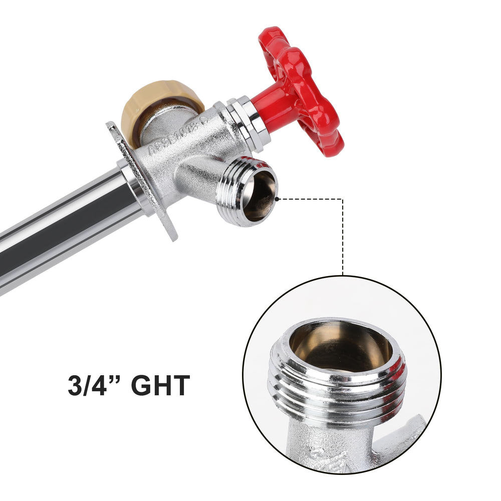 Hromee sillcock mounted on exterior wall for scale and secure flange mounting
