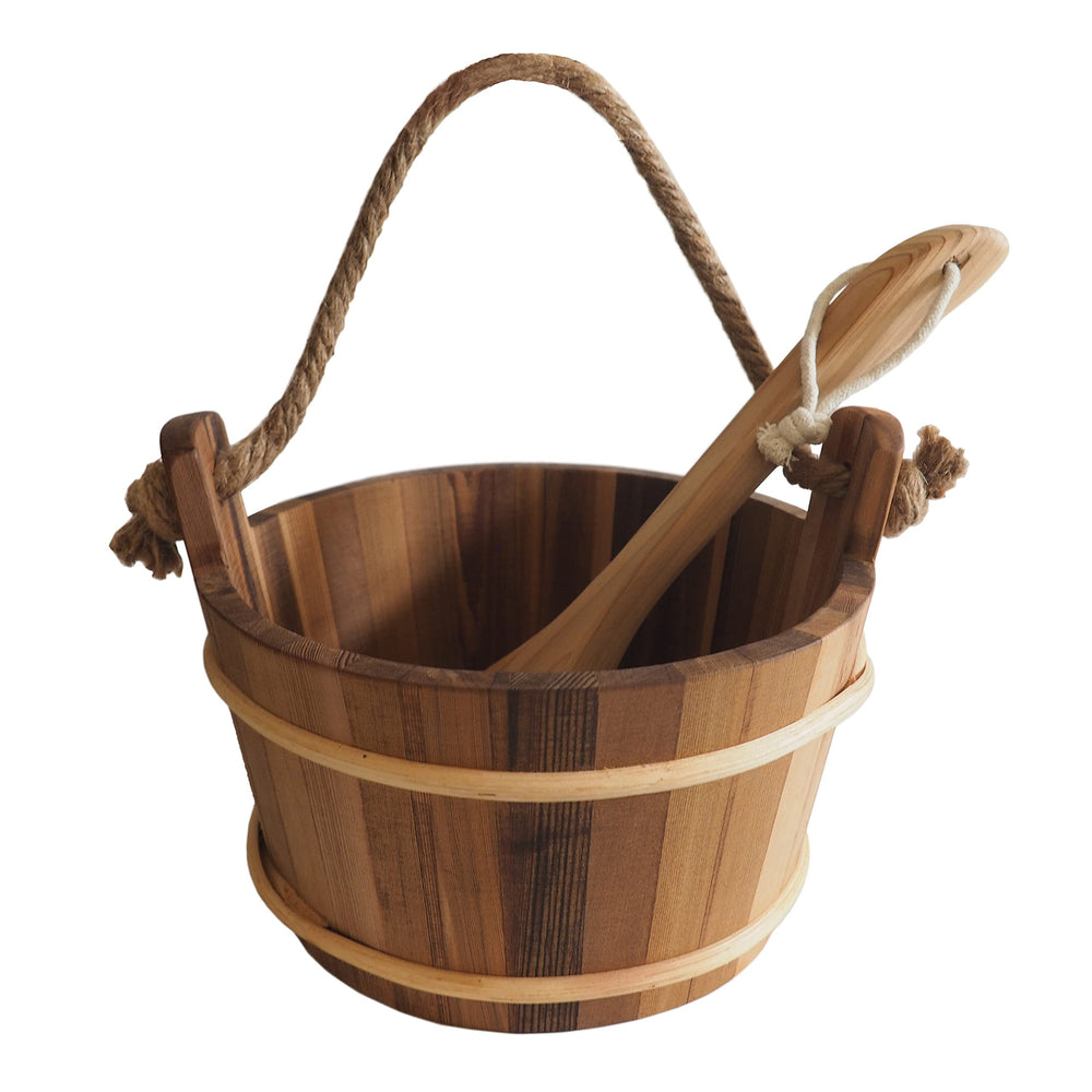 Home Sauna Experience cedar bucket front view showing elegant finish and durability