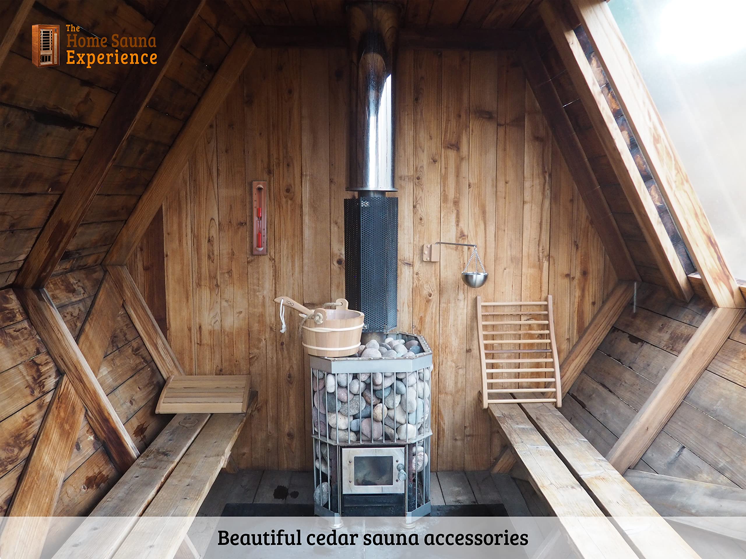 Home Sauna Experience timer held in hand showing scale and easy handling benefit