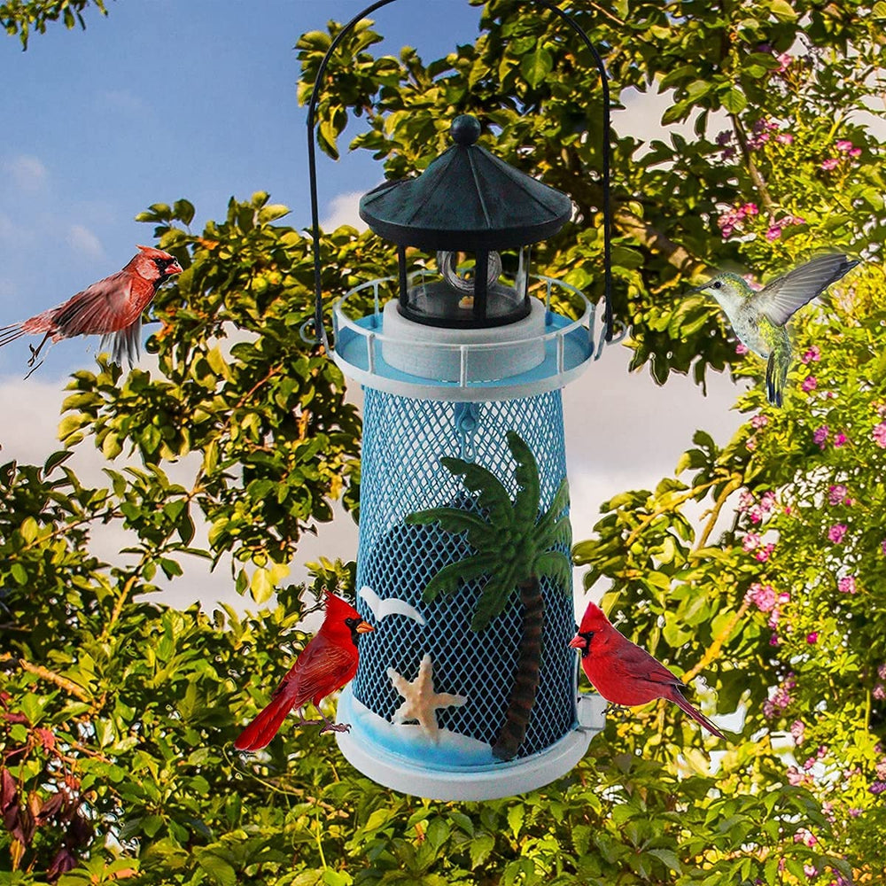 HSHD feeder illuminated at dusk with rotating solar beacon adding evening visibility and ambiance