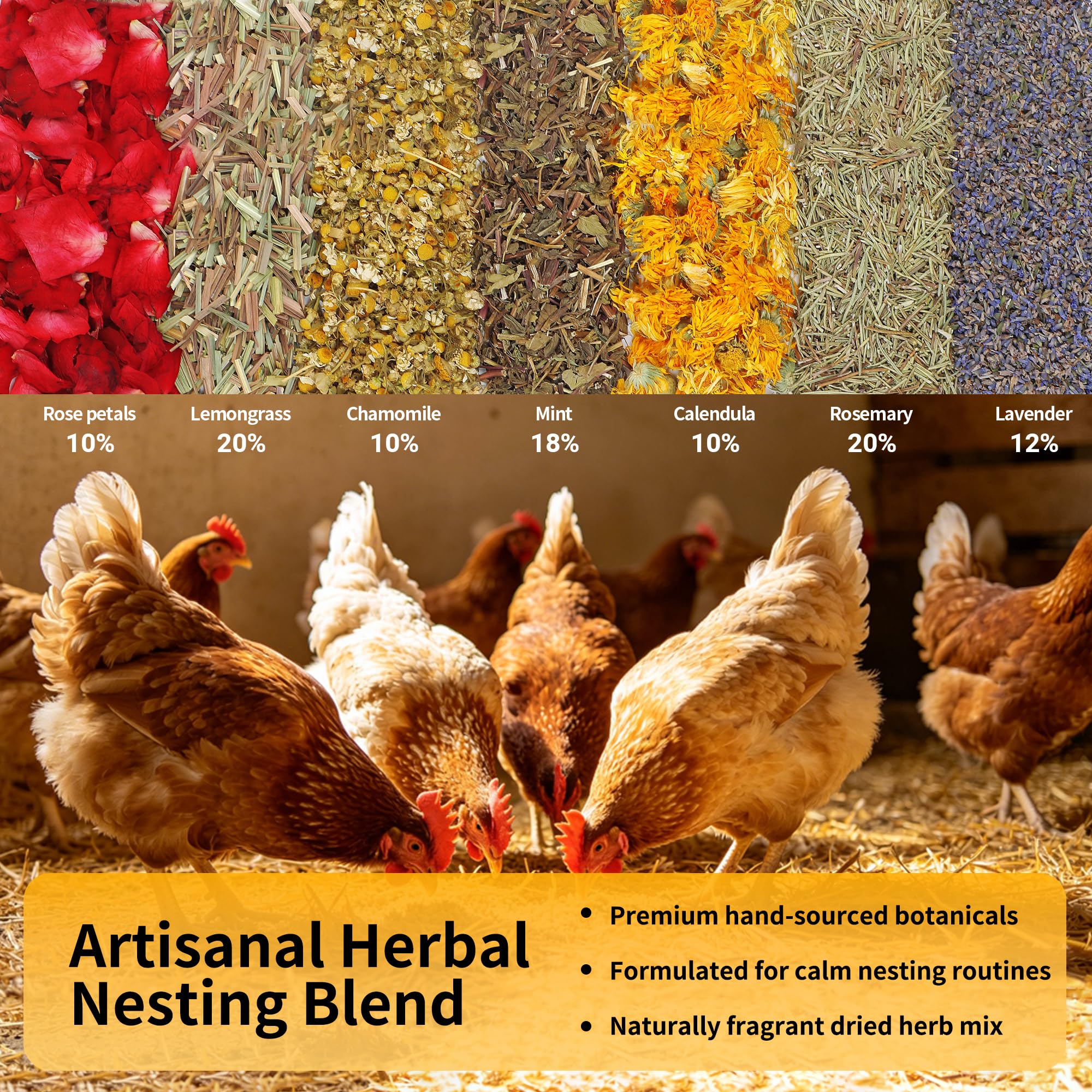 HSJZYDSM herbs mixed into a dust bath area providing comfort for birds