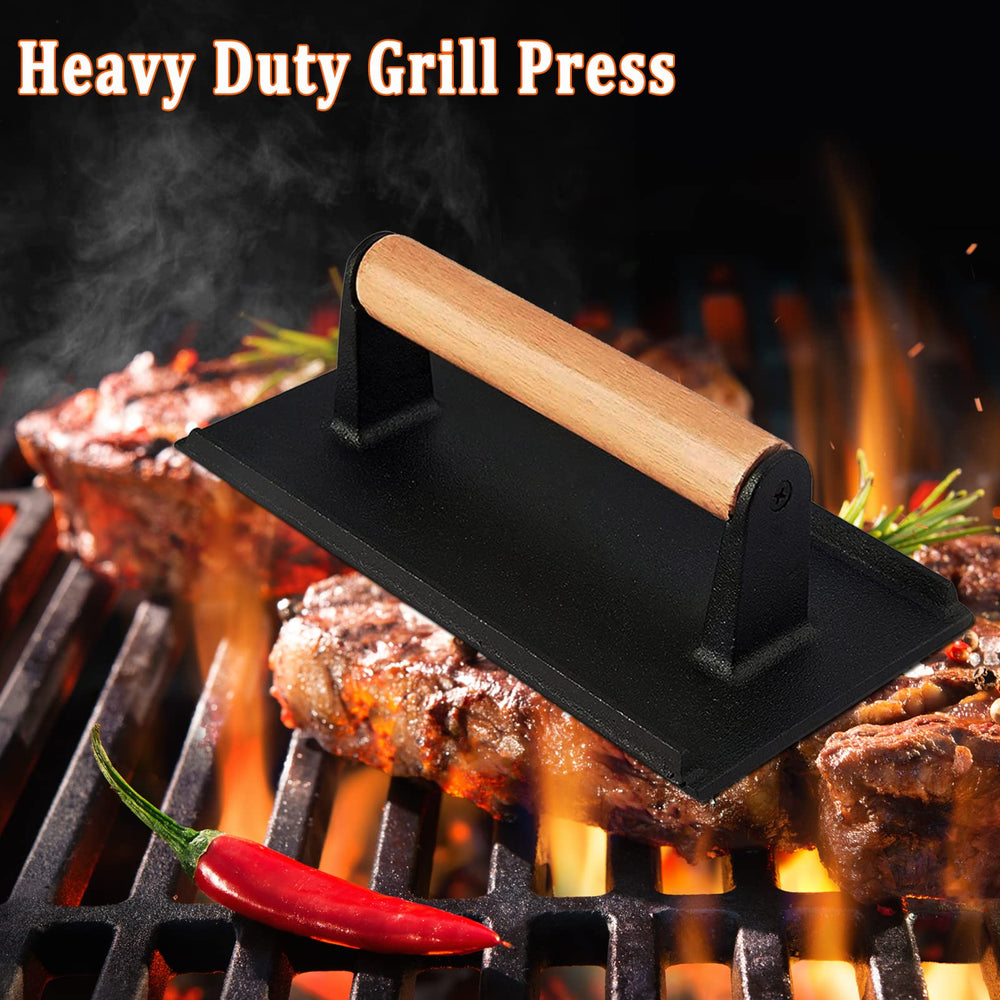 HSUJCYF cast iron bacon press with wooden handle for even heat and crisping