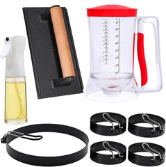 HSUJCYF griddle kit front view showing all eight accessories and storage benefits