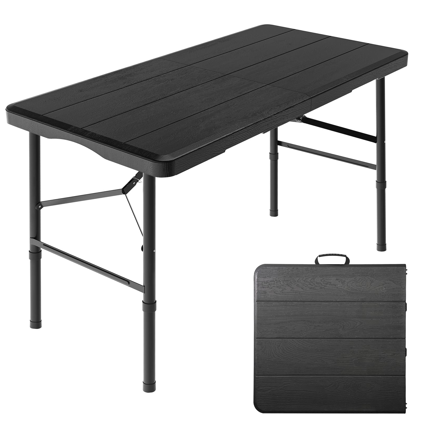 Hsundries front view of 4 ft folding table showing sturdy look and capacity
