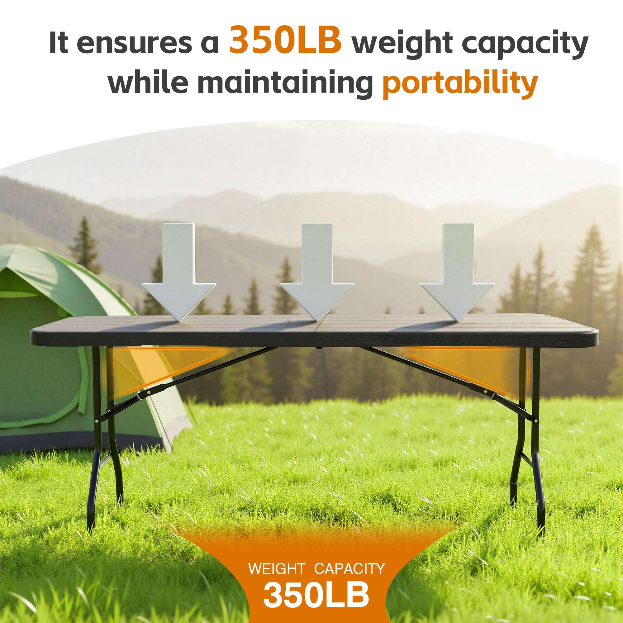Hsundries folded table carried by one person showing compact portability and easy storage