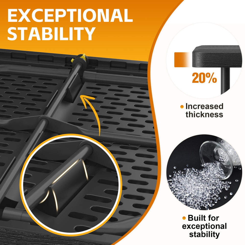 Hsundries table set for backyard BBQ showing party-ready surface and reliable support