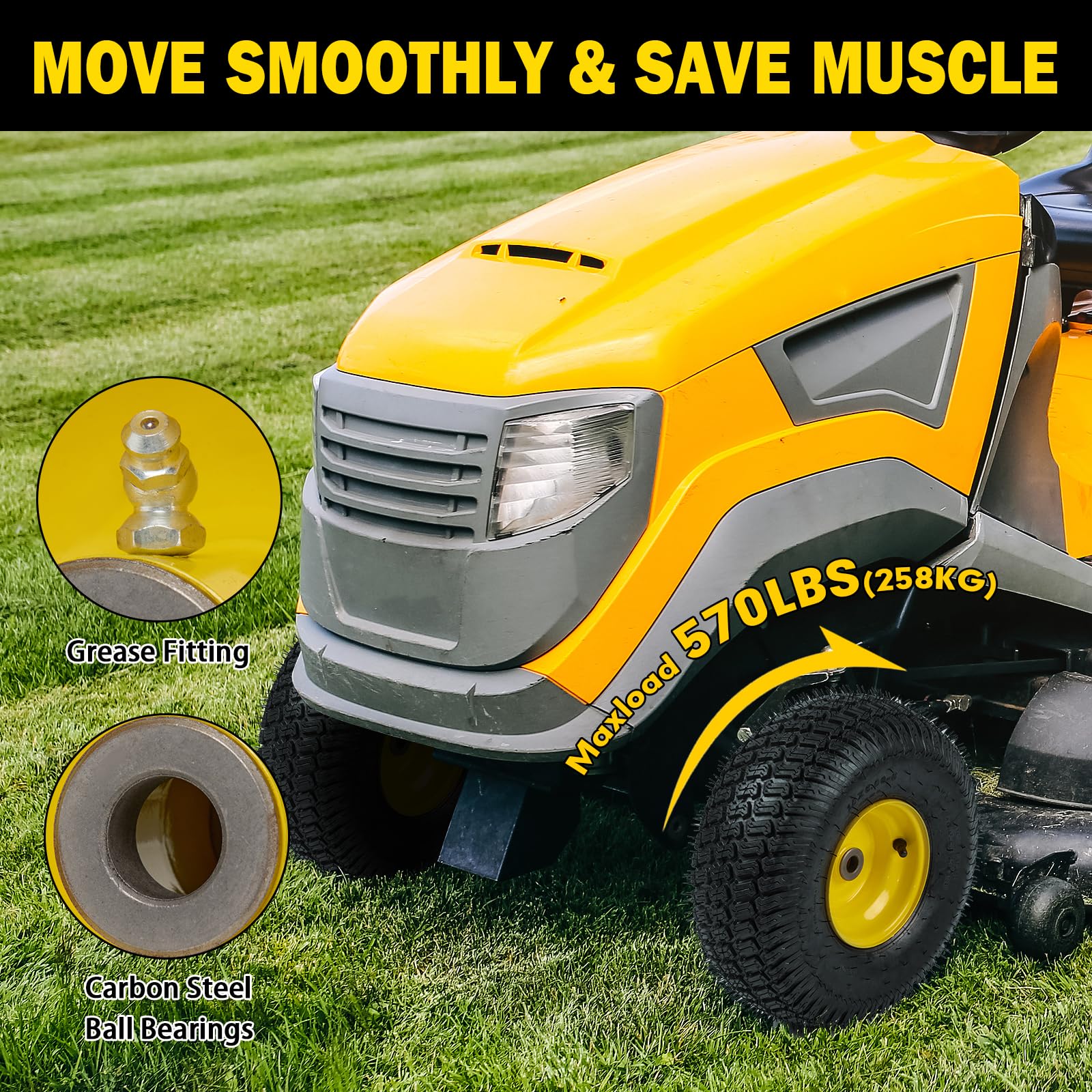 Hsupawa wheel mounted on riding mower illustrating real-world performance