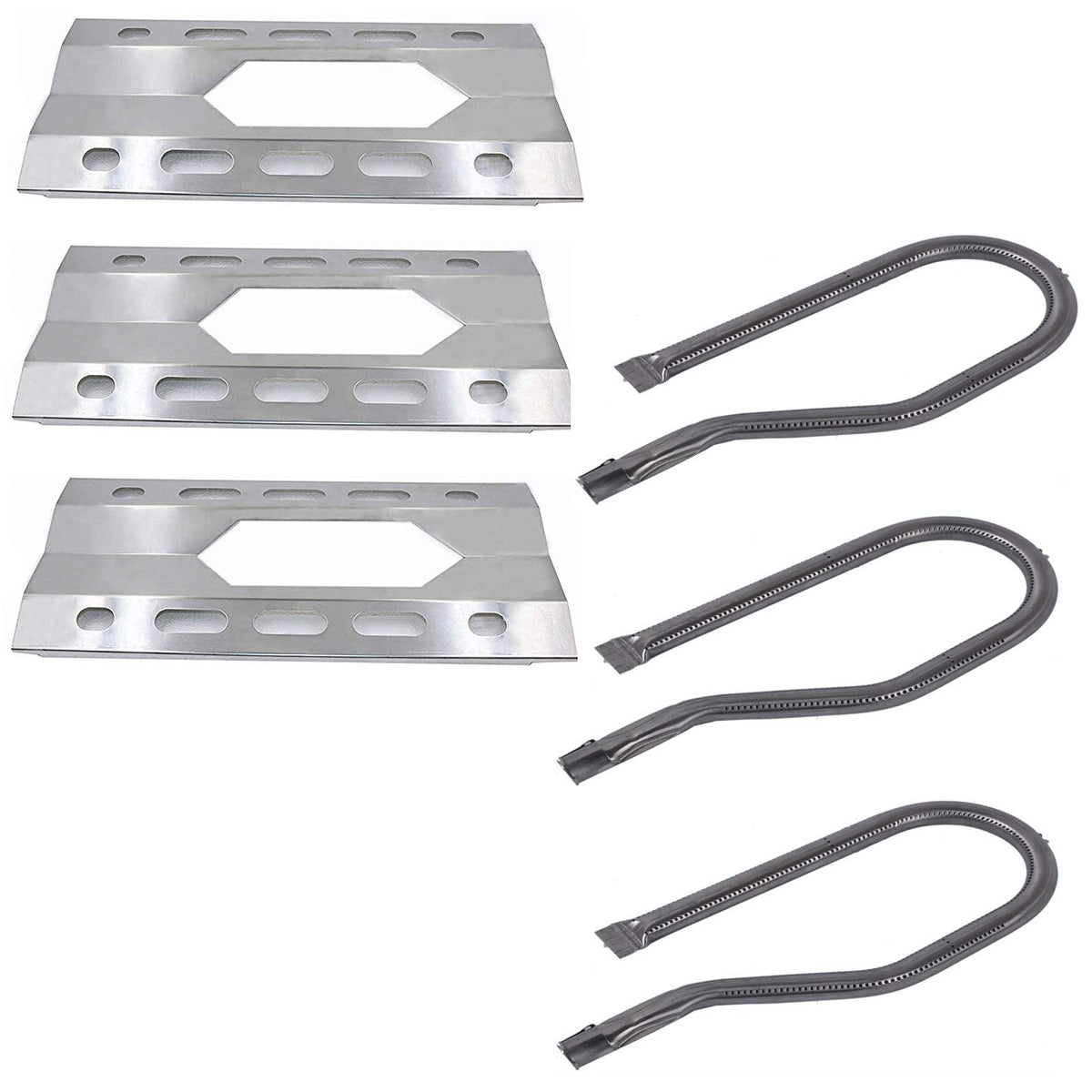 Htanch front view of three-pack burners and heat plates showing complete set and durability