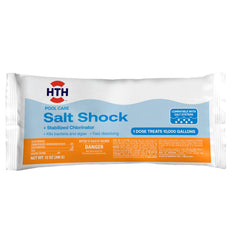 HTH close-up of packet label with dosing instructions for accurate pool treatment