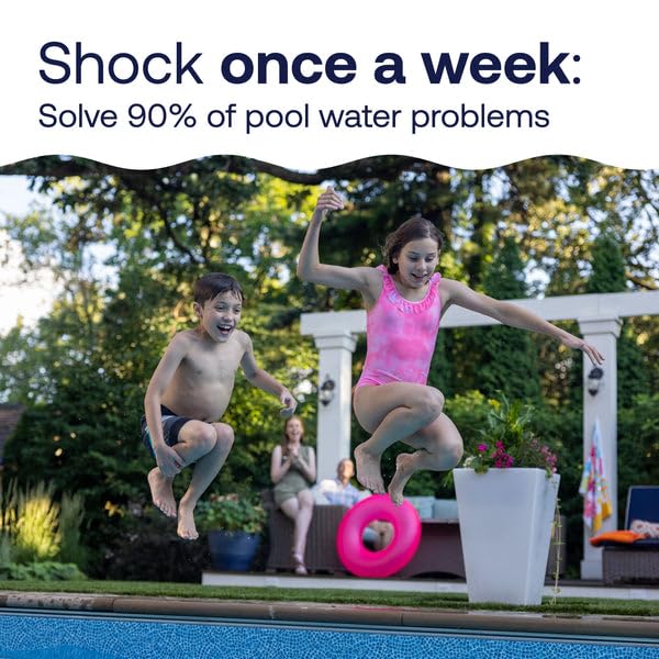 HTH shock advanced pool side application shows brand helping restore sparkling clarity