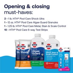 HTH Shock Ultra granules close-up showing rapid chlorine boost benefit
