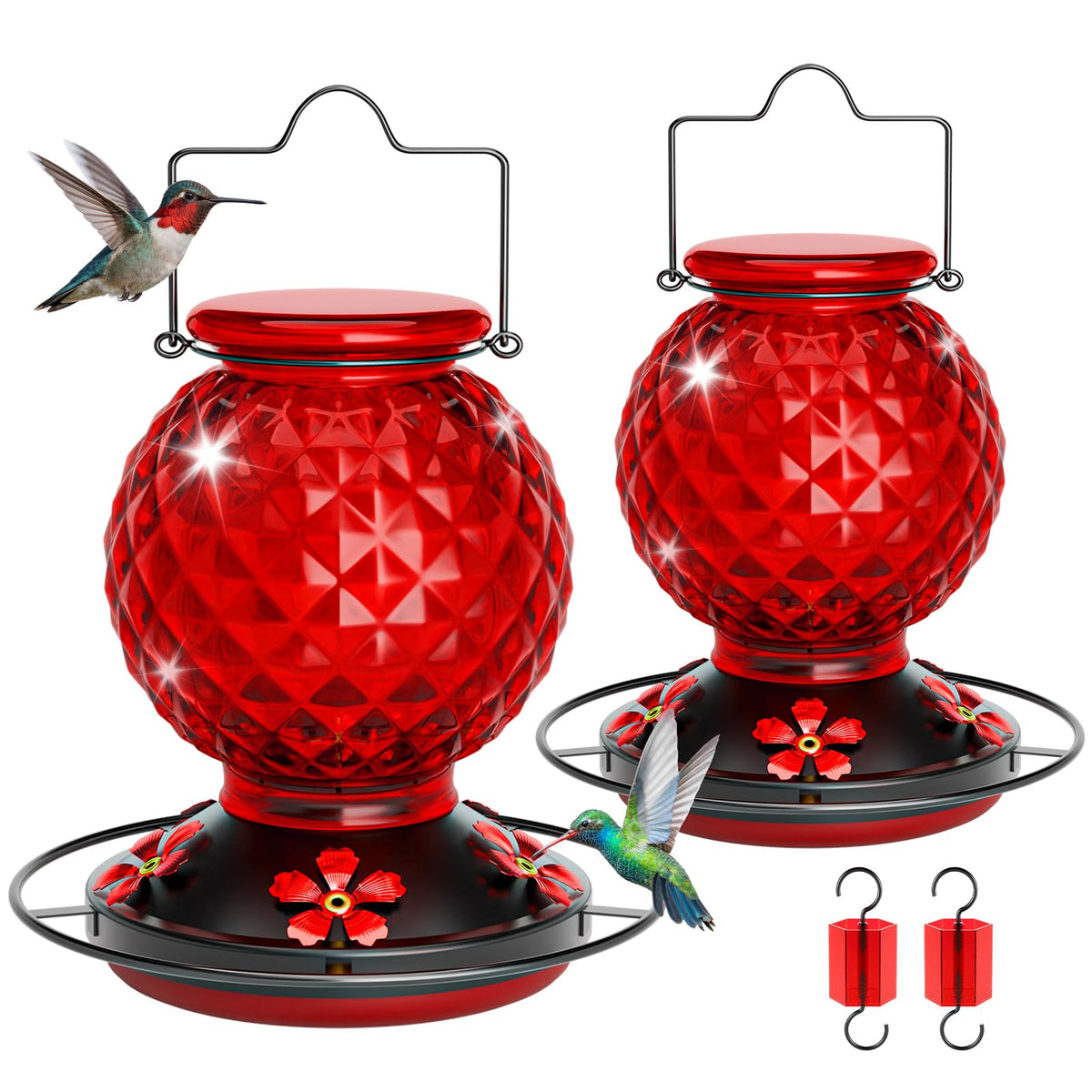 HTHCSEFL front view of glass feeder showing red base and five ports for easy attraction