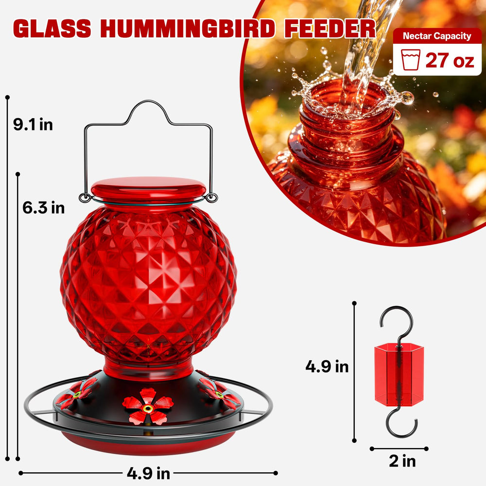 HTHCSEFL feeder hanging from shepherd hook showing outdoor placement and durability