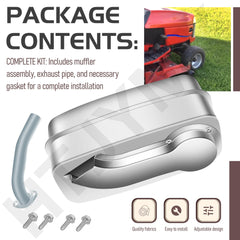 HTJYMY muffler mounted on tractor showing restored exhaust routing benefit