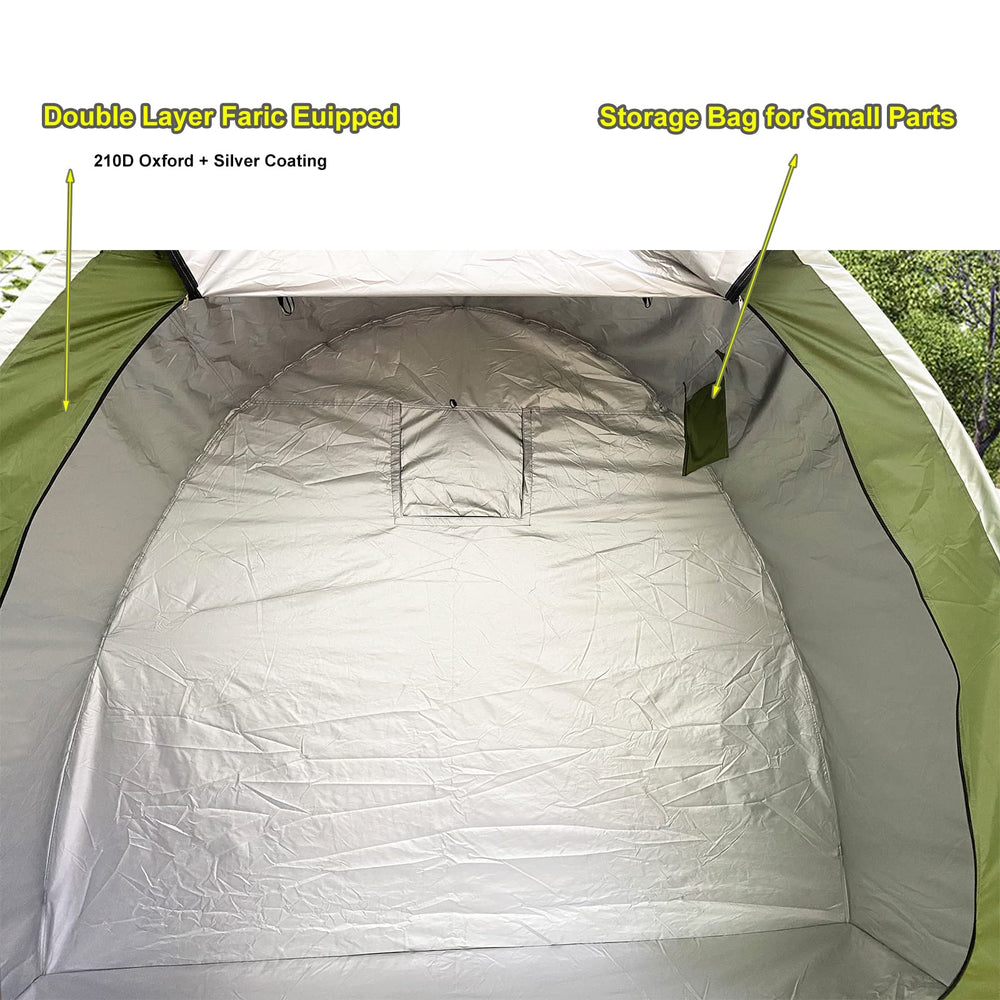 HuaKastro two bikes inside shelter illustrating roomy protection and organization
