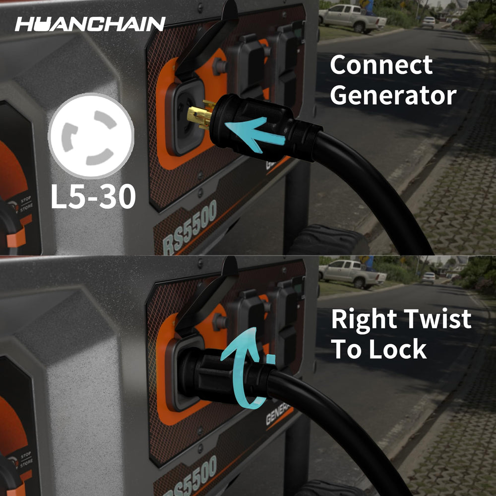 huanchain close-up of locking L5-30 connector detail for accidental-disconnect prevention