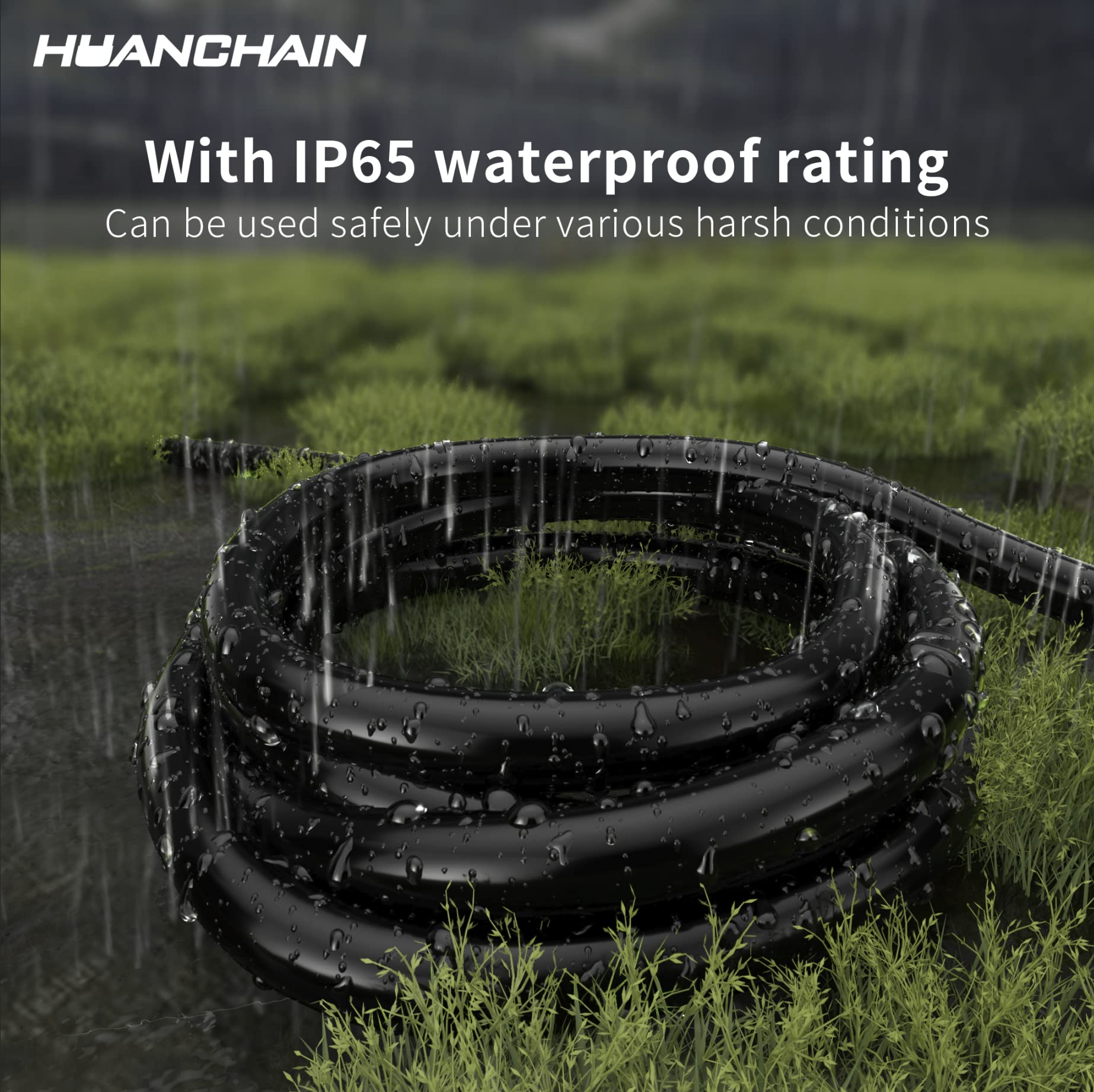 huanchain cord length scale with hand showing 25ft convenience