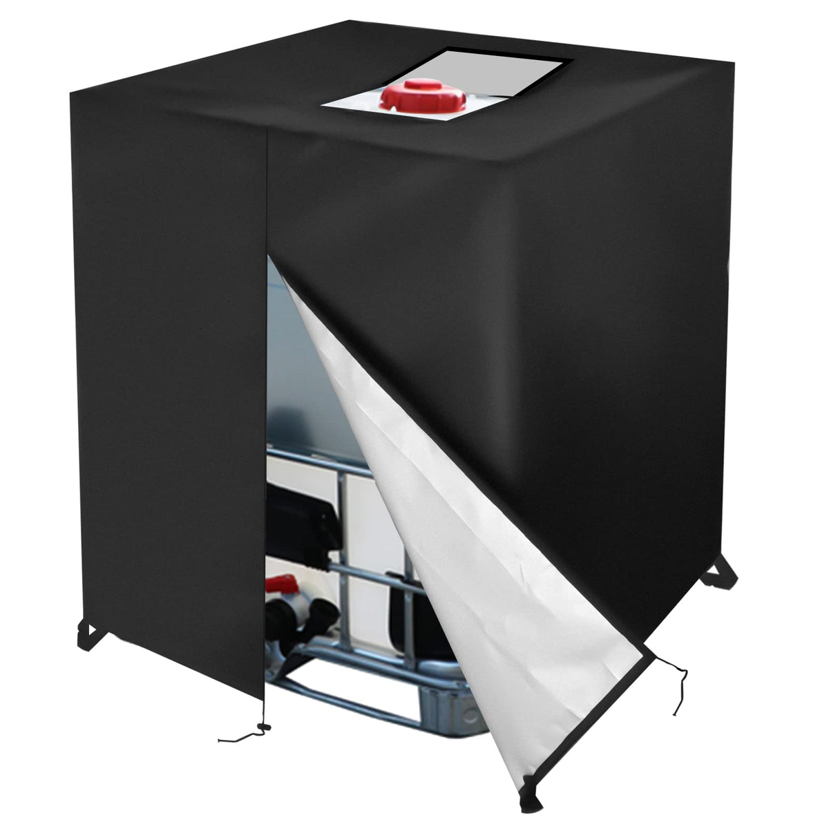 Huapate front view of IBC tote cover showing secure fit and protection