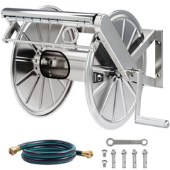 Hubiiett front view of wall-mounted stainless steel reel, durable outdoor organization