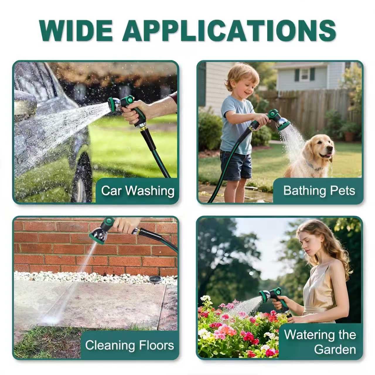 Hubiiett in a garden setting being used for watering and car washing convenience