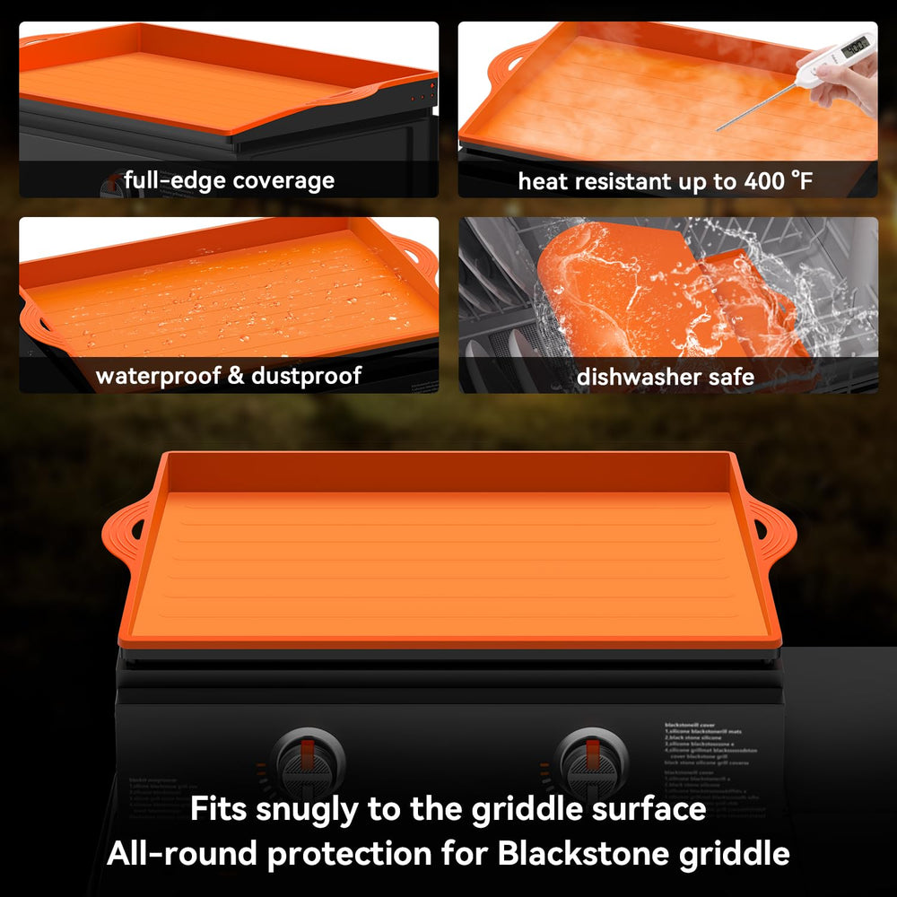 Huchiz cover on outdoor kitchen protecting griddle from weather