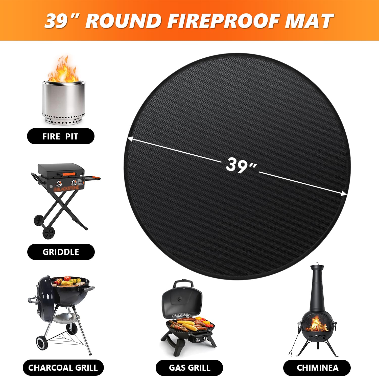 Huchiz mat beside a fire pit for scale showing full 39-inch coverage
