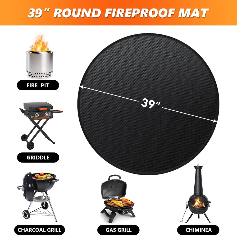 Huchiz mat beside a fire pit for scale showing full 39-inch coverage