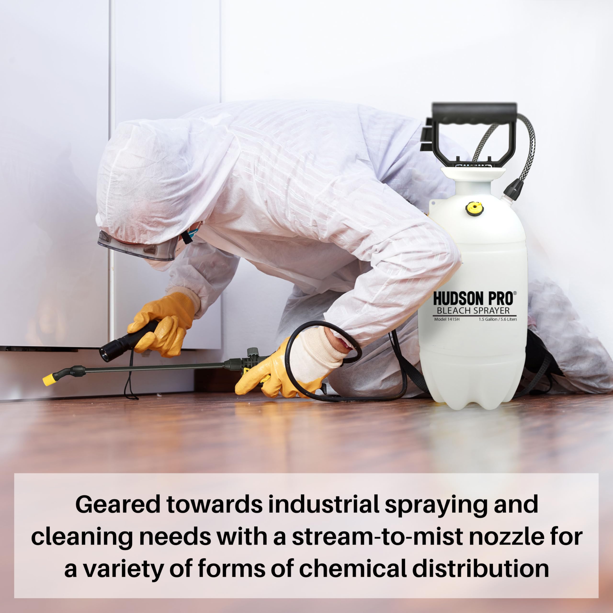 Hudson sprayer in use cleaning outdoor surface to speed disinfecting tasks
