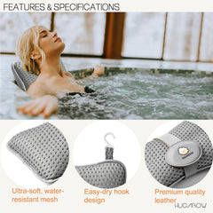 Hugabow pillow in spa in use demonstrating secure fit and neck support benefit