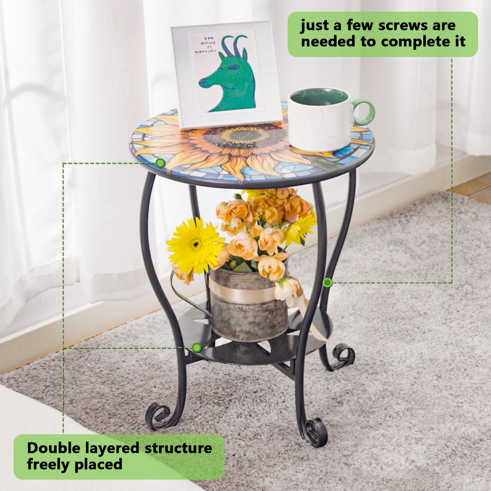 HugCoz table beside sofa showing scale and convenient reach for drinks and remotes