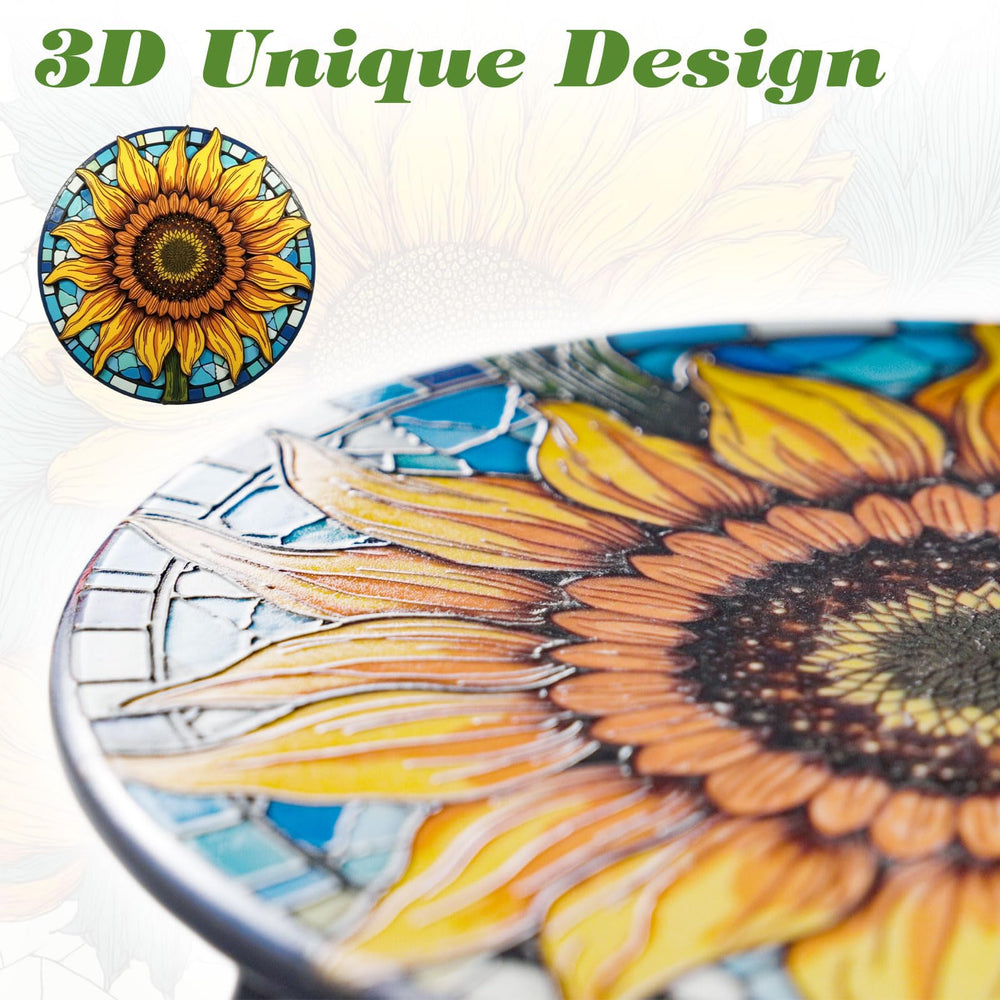 HugCoz close-up of sunflower mosaic tabletop highlighting scratch-resistant finish for durability