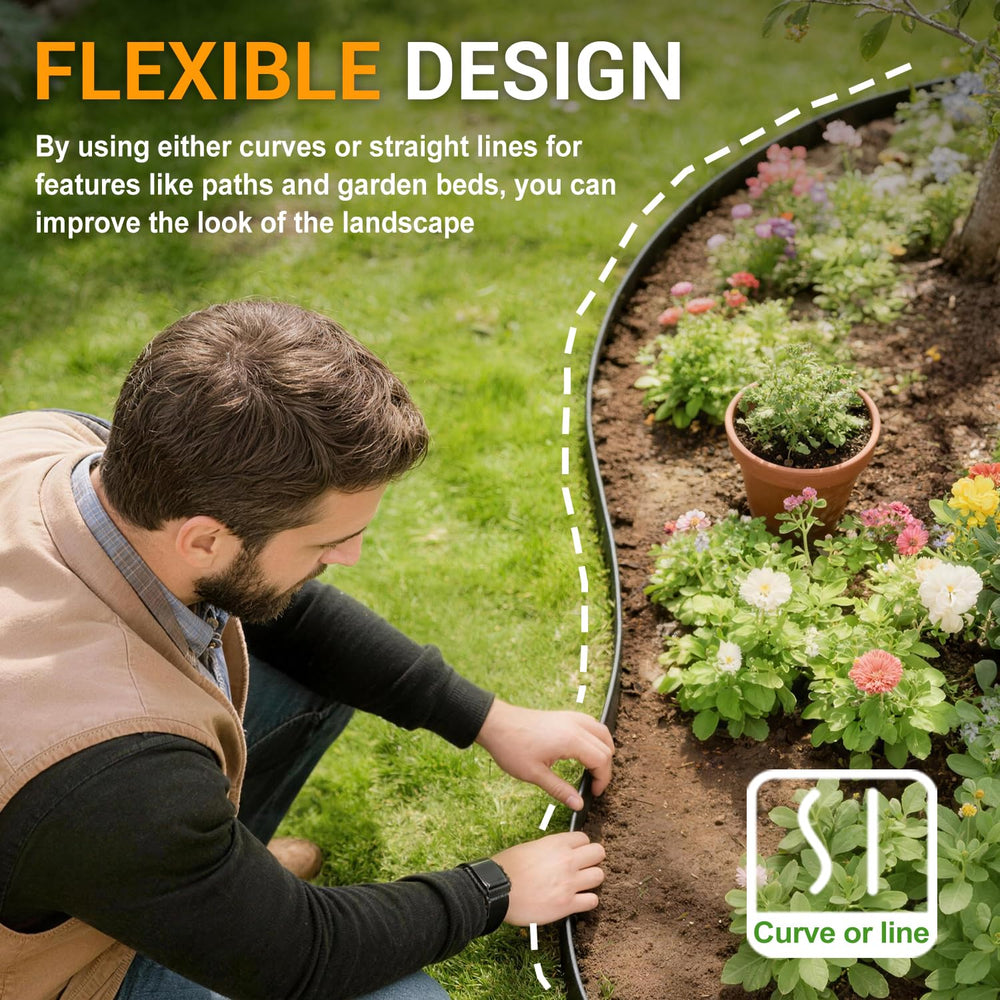 HUGELEAF edging alongside ruler showing 2-inch height scale and precise fit benefit