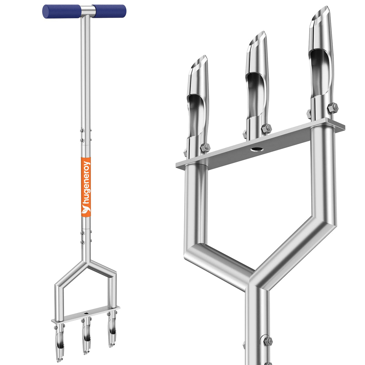 hugeneroy aireador frontal mostrando estructura de acero y 3 púas, durabilidad garantizada