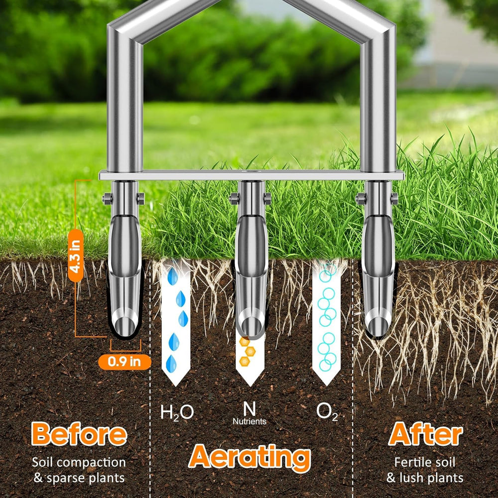 hugeneroy lifestyle shot of lawn before and after aeration showing improved turf health